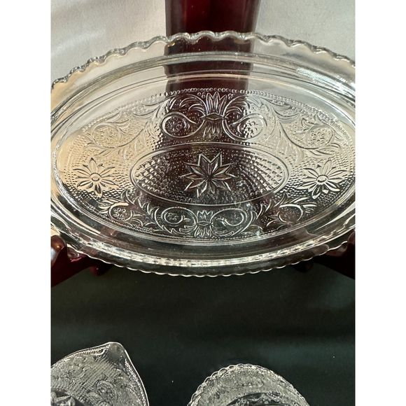 DUNCAN MILLER Sugar Cream Coffee Tea Set Tray Vintage Retro Glass MANGANESE - Picture 15 of 16